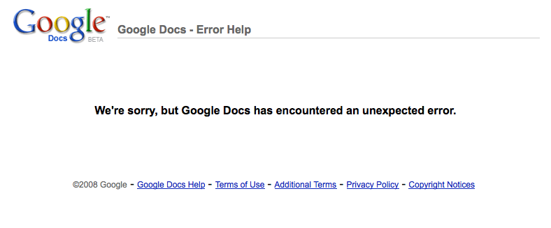 Google Docs Error inexperado
